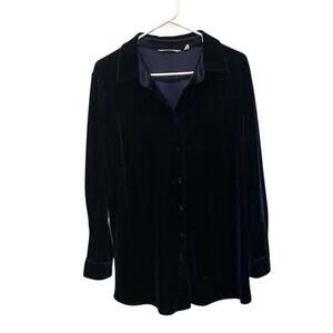 Soft Surroundings Womens Velvet Boyfriend Button Up Shirt Size M Sapphire Blue